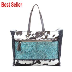 Western Cowhide Purse with Leather Strap, Paisley Pattern Hobo Bag